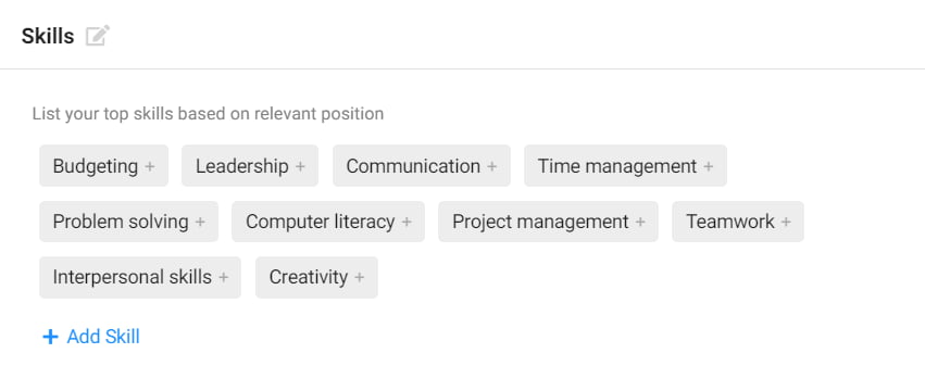 Ferdighetsdelen i Resumaker