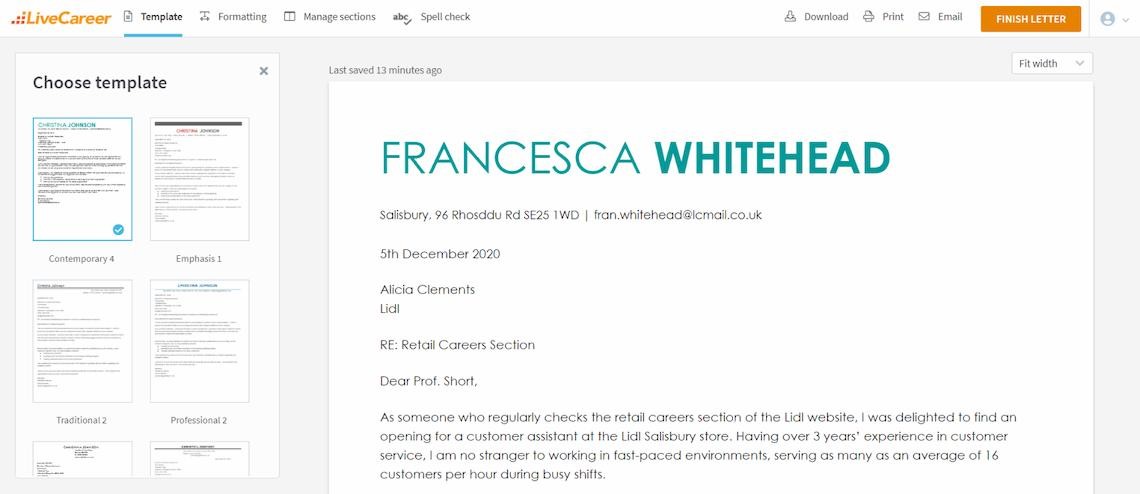 Eksempel på følgebrev for Lidl