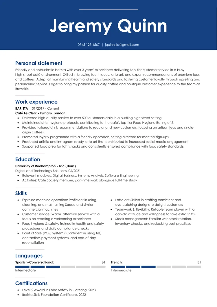 Eksempel på CV-design