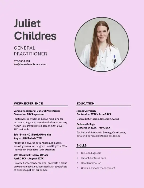 Enkel CV-mal for helsevesenet