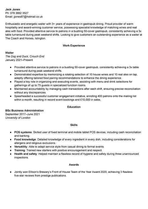 Eksempel på Word-CV-mal