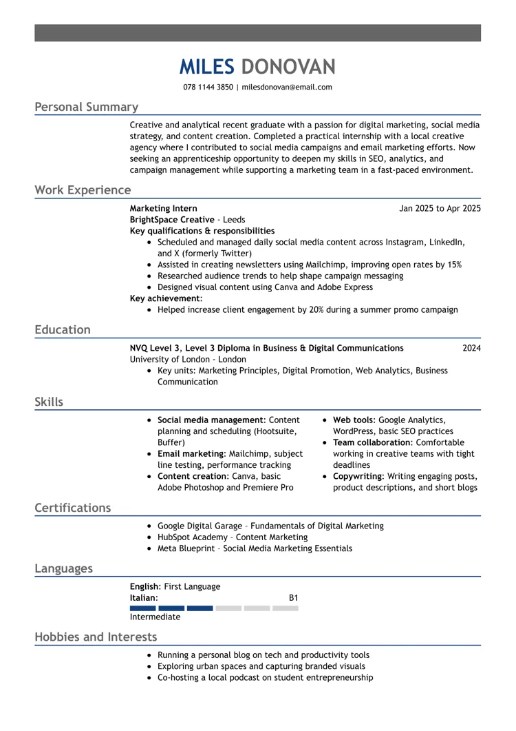 Eksempel på CV for lærlinge