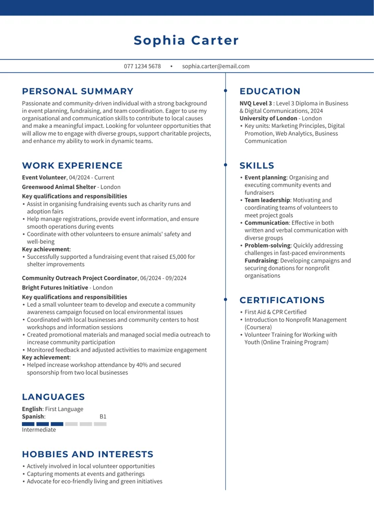 Eksempel på CV for frivillig arbeid