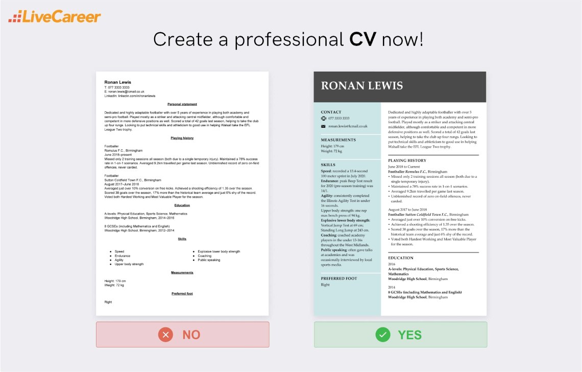 Eksempel på CV for fotball