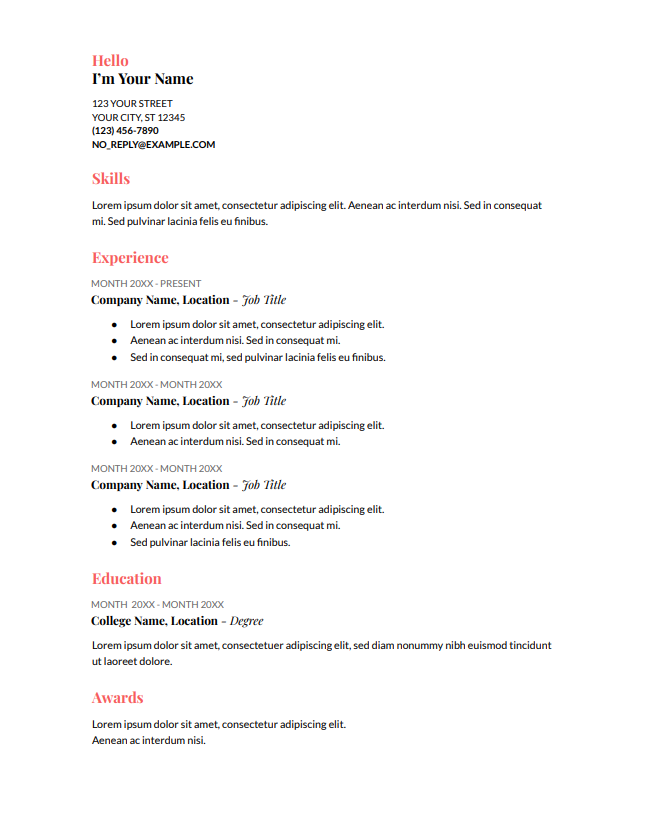 gratis CV-mal for Google Dokumenter