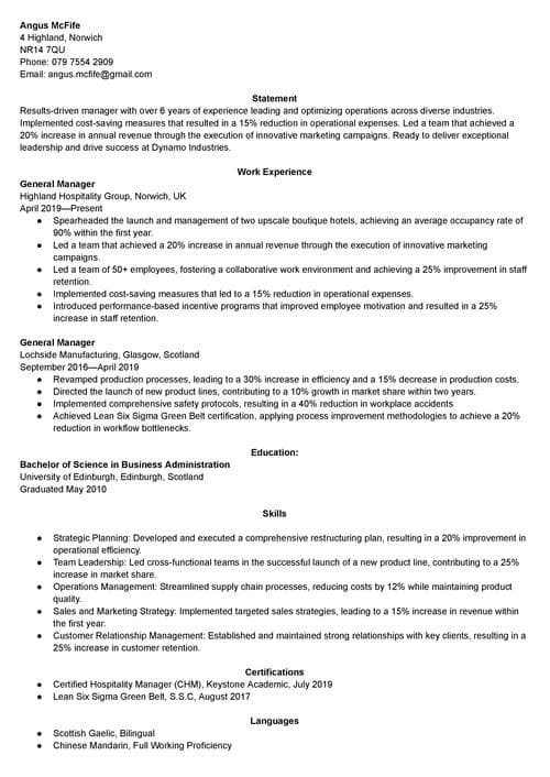 Eksempel på CV for leder