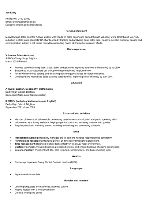 Eksempel på CV for avgangselev