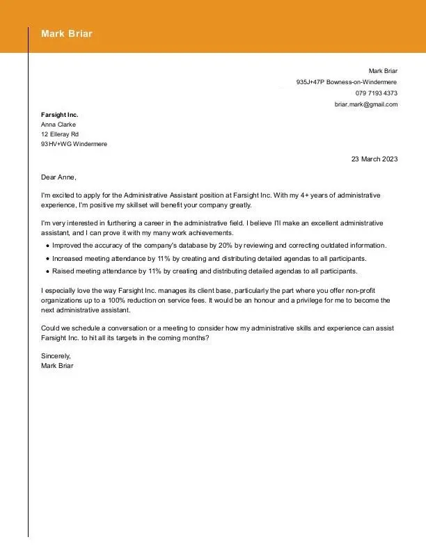 Eksempel på kort følgebrev med punktlister