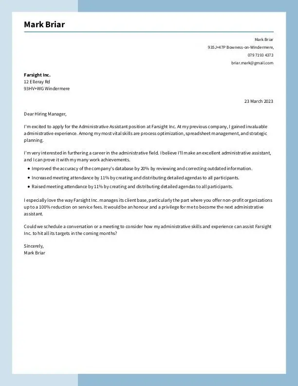 Kort følgebrev til en ukjent mottaker