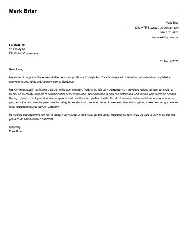 Eksempel på kort følgebrev for nybegynner