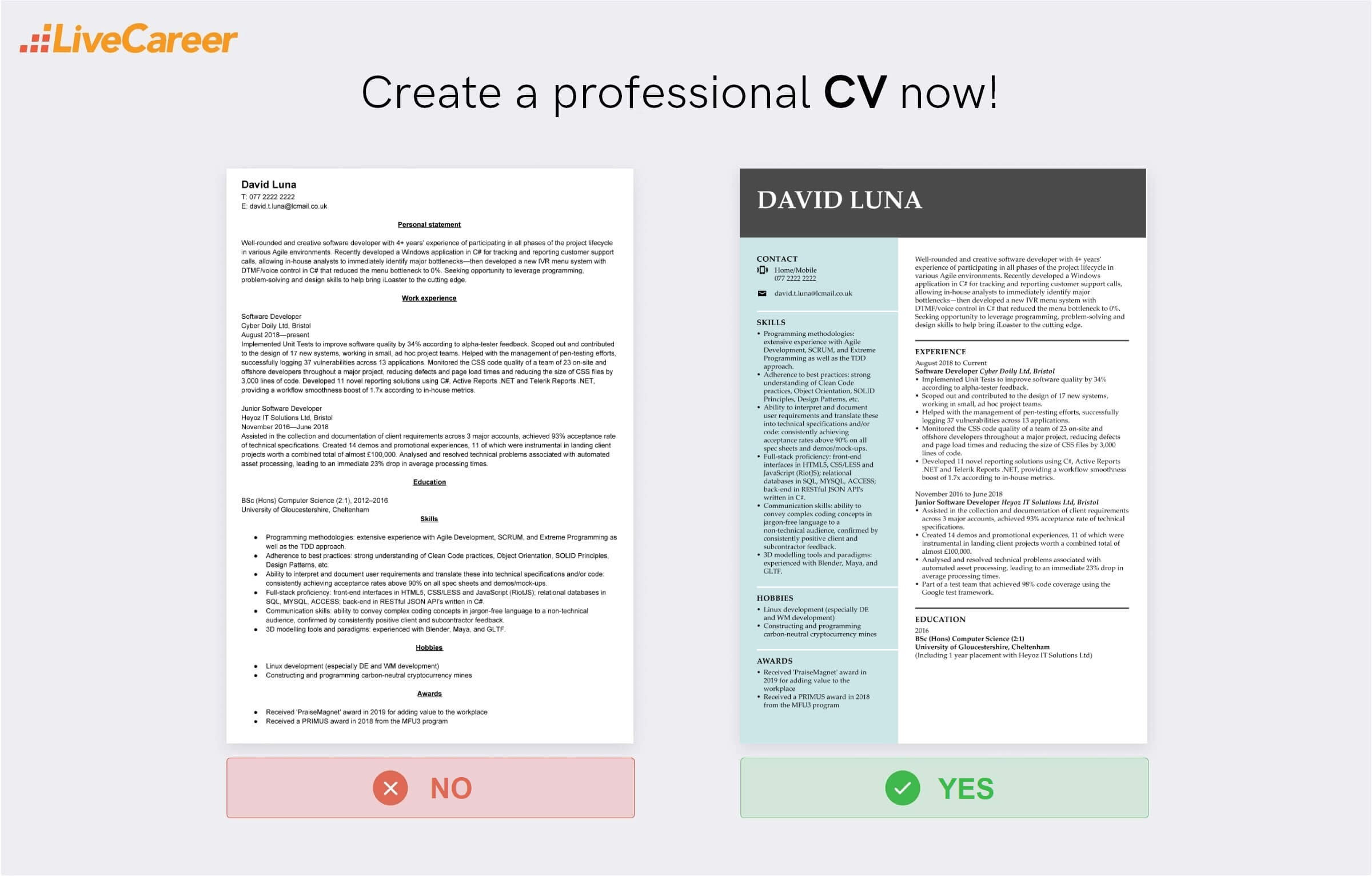 Eksempel på CV for programvareutvikler