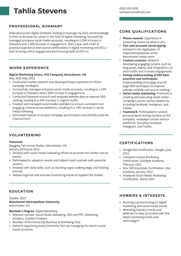 Eksempel på CV for student (erfaren)