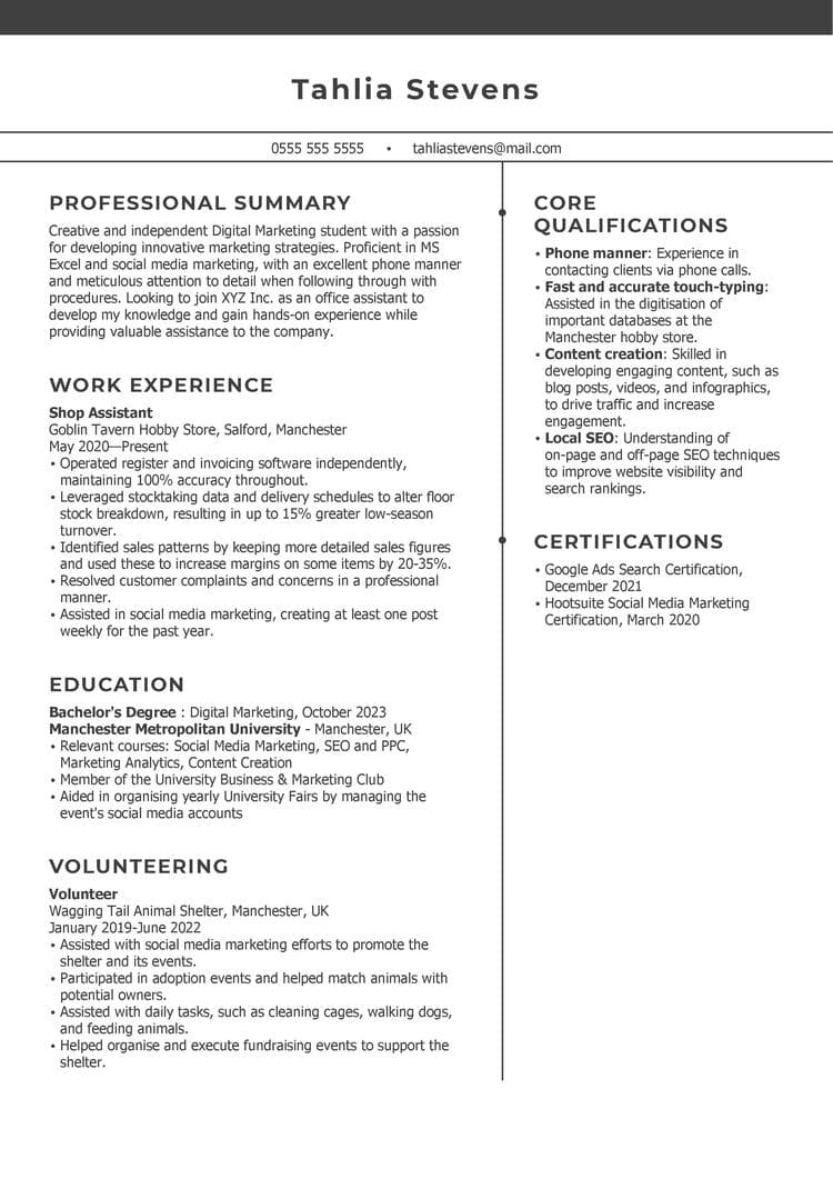 Eksempel på CV for student (praksisplass)