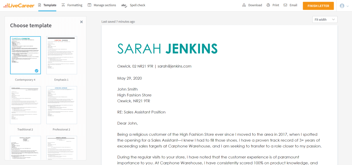 hva som skal inkluderes i et eksempel på et følgebrev