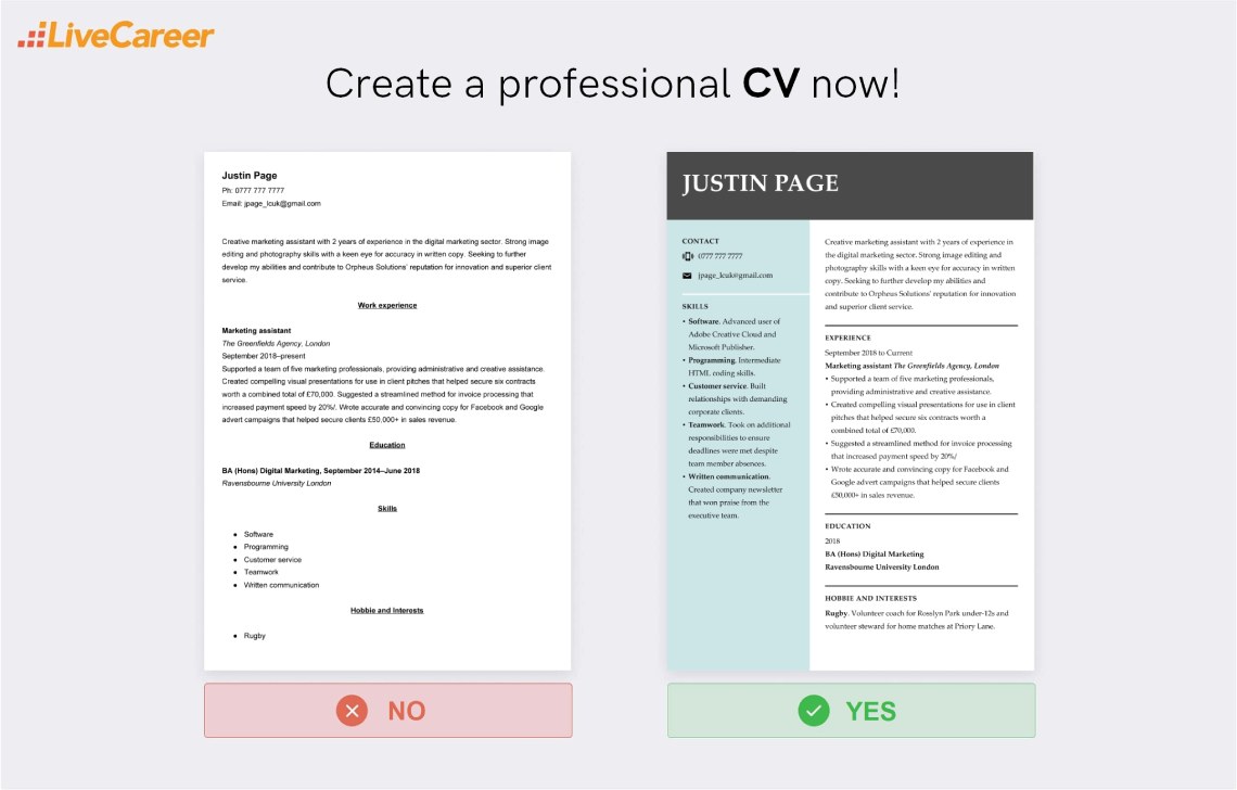 hva som skal inkluderes i et eksempel på en CV